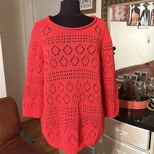 TALBOTS WOMEN COZY STRETCH SWEATER CHUNKY KNIT SHEER TUNIC SIZE 1X RED COLOR
